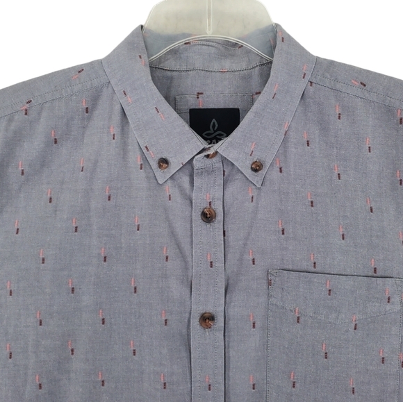 Prana Organic Cotton Shirt Mens L Gray Button Down Short Sleeves Standard Fit - Picture 2 of 11